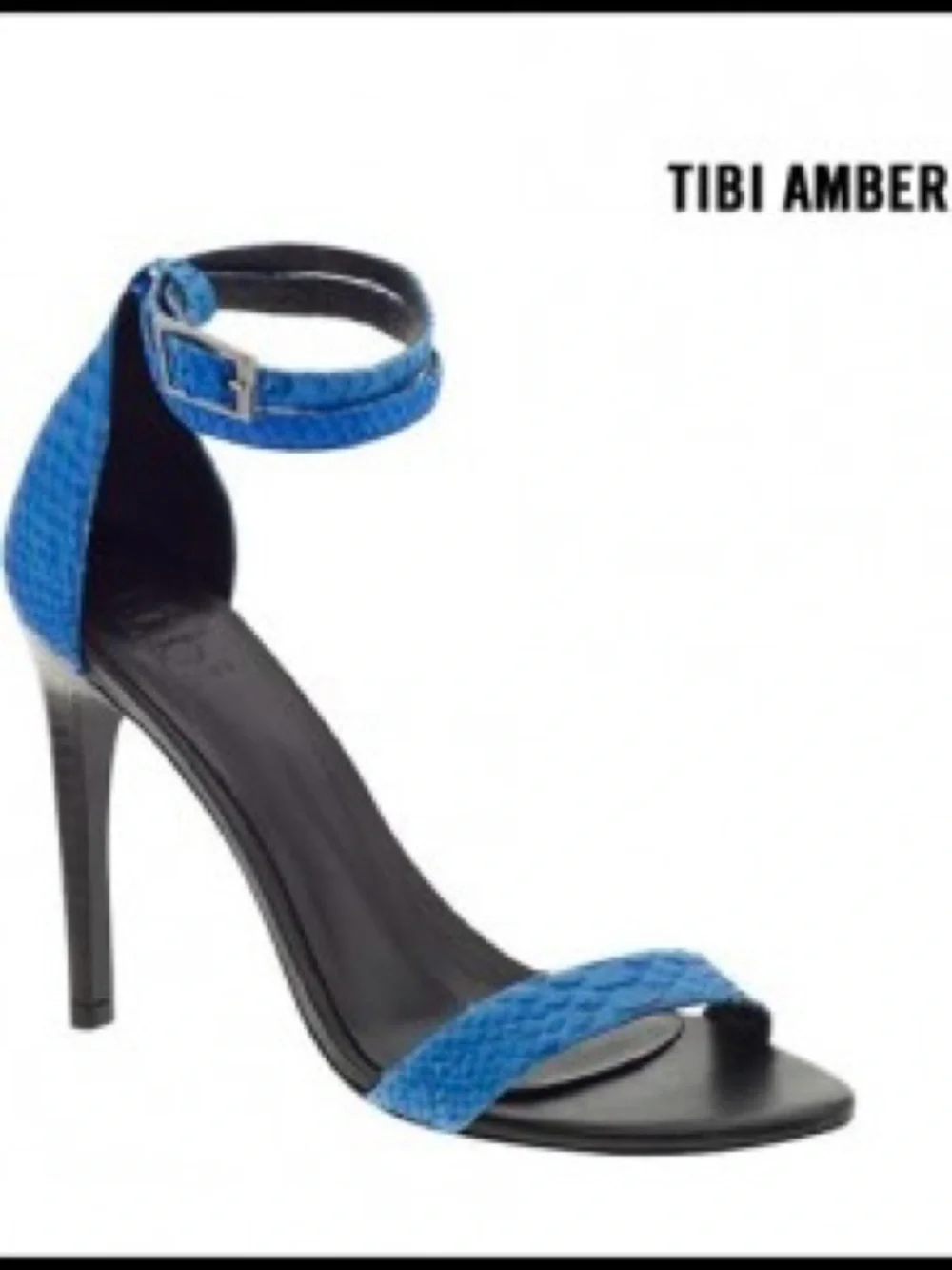 Tibi ‘Amber’ Blue Python Snake Embossed Ankle Strap Open Toe Heels Size 8